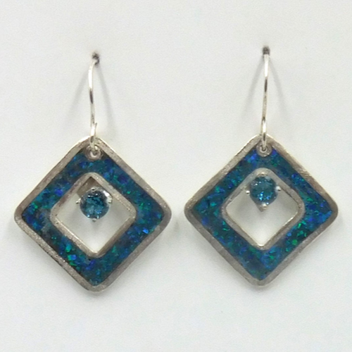 Click to view detail for DKC-2049 Earrings, Blue Opal Inlay, Blue Zircon $150